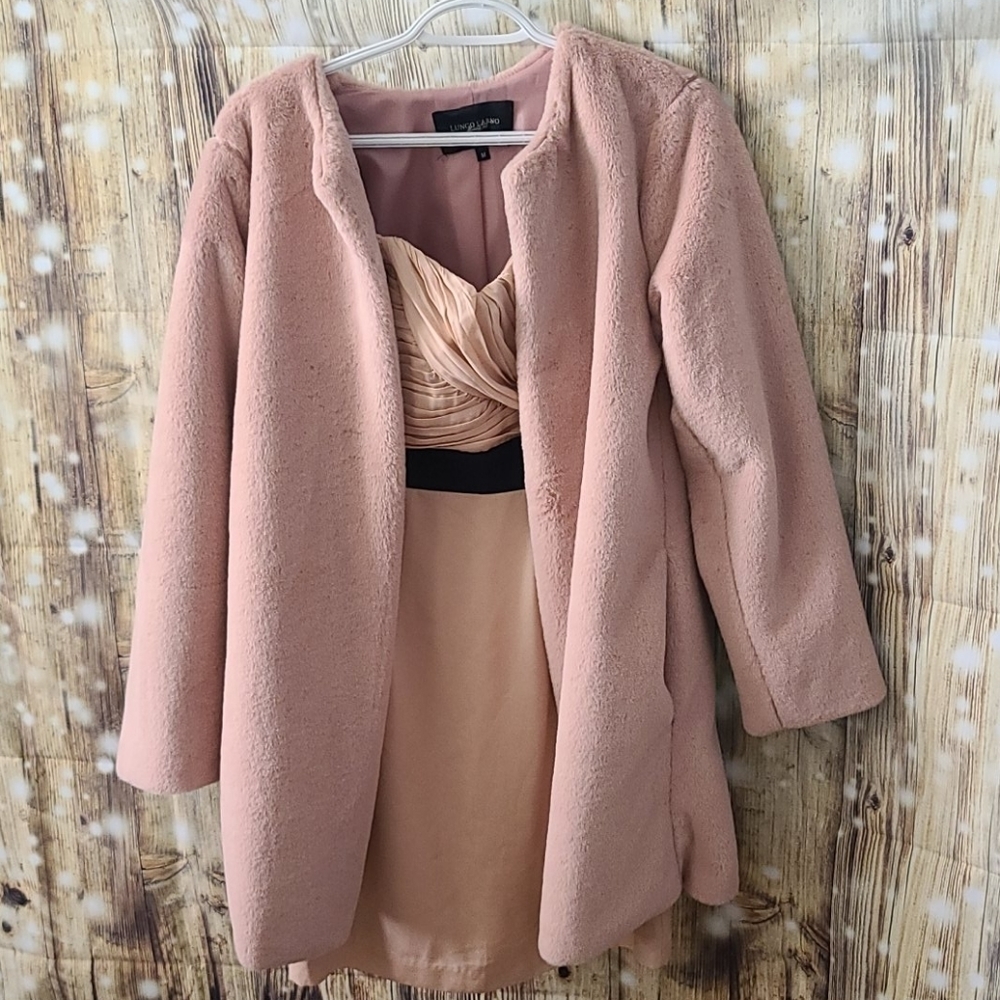 NWOT Lungo l'Arno Faux Fur dusty pink open coat